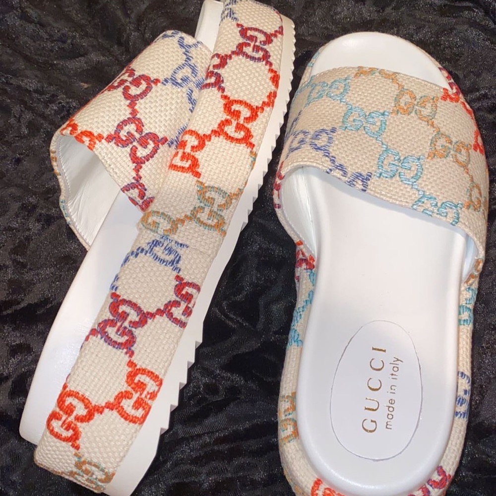 Brand new Women's GG Multicolor Platform Slide Sandals